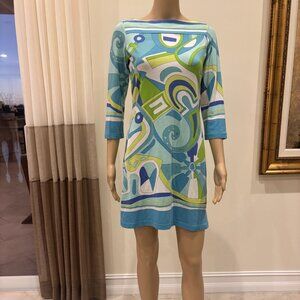 Barbara Gerwit Turquoise & Green Print Dress - Size XS